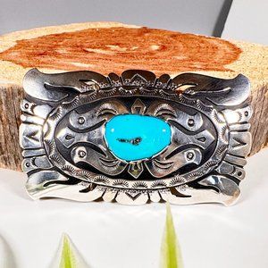 Native American Silver and Turquoise Buckle